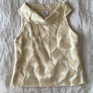 Milly NY Sleeveless Silk Patterned Mock Neck Cream/Gold Top Size 8